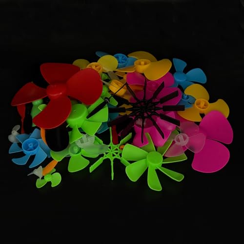 46PCS Model Toy Plastic Propeller Kit Fan Shape Propeller Props for Model Boat Ship Airplane DIY Electric Mini Fan Model Windmill Building Parts (Mix Color 1)