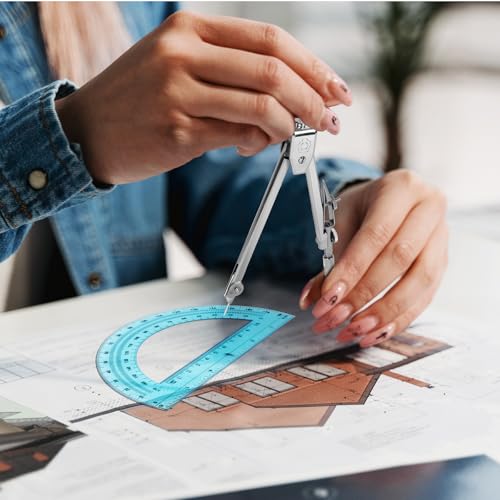 EBOOT Drawing Compass and 6 in Protractor Geometry Set, Blue - color: Blue