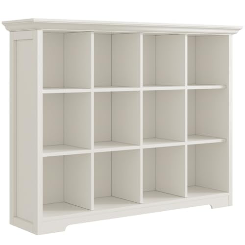 OSCHF 12-Cube Open Bookcase with Base, 3-Tier Wooden Bookshelf, White - color: Warm White, size: 12-Cube