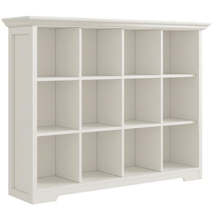 OSCHF 12-Cube Open Bookcase with Base, 3-Tier Wooden Bookshelf, White - color: Warm White, size: 12-Cube