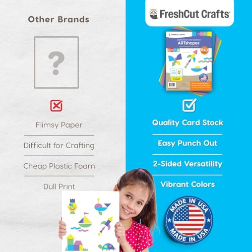 ARTshapes Punch-Out Paper Shapes, Happy, 840 Piece, Classroom Decor - color: Purple,Pink,Yellow,Green,Blue