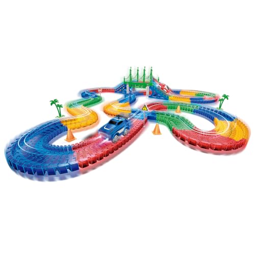 Magic Tracks Mega Set, Race Car Track Set for Kids with 2 Cars, Bendable Flexible Race Track for Kids Ages 4-8 | Playset with 2 Toy Cars & Accessories | Easy Snap Together