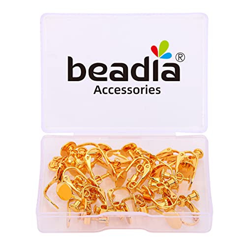 BEADIA 18K Gold Plated Screw Earring Clips Flat 13x17mm 20pcs for Jewelry Making Findings - size: Flat Clips 2# 13x17mm