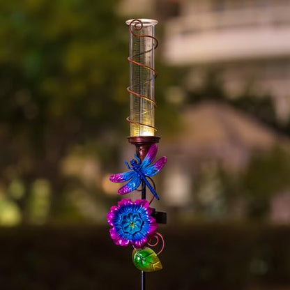 Stargarden Rain Gauge Outdoor, Dragonfly Solar Rain Gauge - color: purple dragonfly