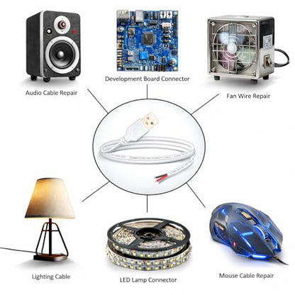 1.64ft White USB Pigtail Cable 2-Pack with Wire Connectors - color: Wire Connectors&White 1.64FT USB 2.0 Male