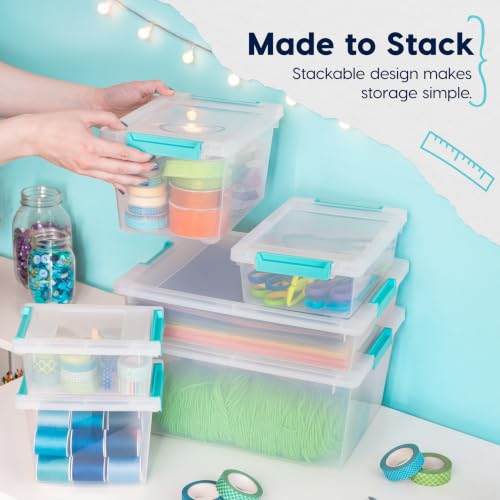 IRIS USA Storage Bins with Lids |Made in USA| 6 Qt - (4-Pack) - Clear - color: Clear/Seafoam Blue, size: 6 Qt. - 4 Pack