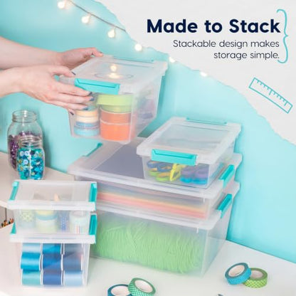 IRIS USA Storage Bins with Lids |Made in USA| 6 Qt - (4-Pack) - Clear - color: Clear/Seafoam Blue, size: 6 Qt. - 4 Pack