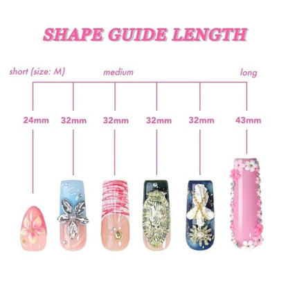 Blue Jelly Press On Nails, Handmade Silver 3D Flower Shell Leopard Design, 10pcs Square Shape Reusable Full Cover Acrylic Nails, Summer Beach Vacation & Party– Appife - color: Blue Tide, size: L