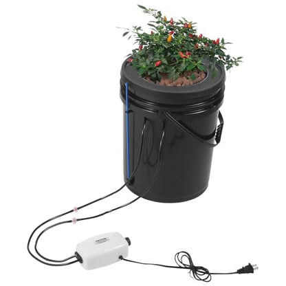 VEVOR DWC Hydroponics Grow System, Hydroponic Growing System with Top Drip Kit, 5-Gallon Deep Water Culture with Air Pump, Air Stone and Water Level Device for Leafy Vegetables(1 Bucket+Top Drip Kit) - style: 1 Bucket+Top Drip Kit