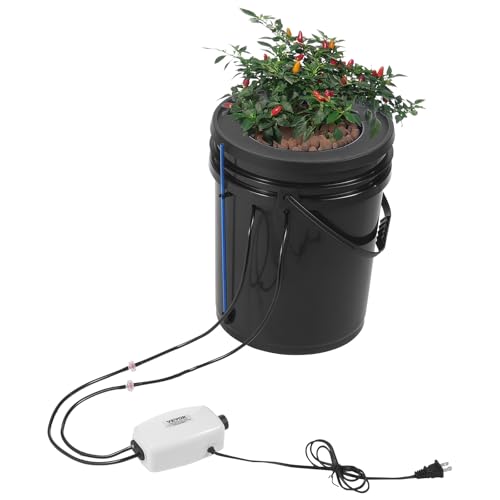VEVOR DWC Hydroponics Grow System, Hydroponic Growing System with Top Drip Kit, 5-Gallon Deep Water Culture with Air Pump, Air Stone and Water Level Device for Leafy Vegetables(1 Bucket+Top Drip Kit) - style: 1 Bucket+Top Drip Kit