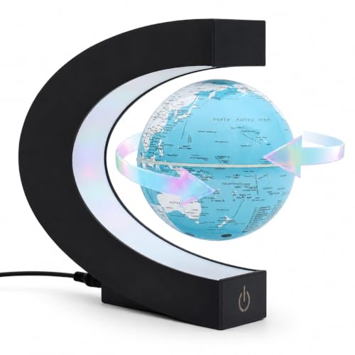 Magnetic Levitation Rotating World Globe with LED Light and Touch Control - color: Light Blue Glow Color-Changing