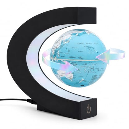 Magnetic Levitation Rotating World Globe with LED Light and Touch Control - color: Light Blue Glow Color-Changing