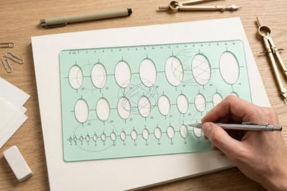 Printtoo 35° Ellipse Template, Transparent Green Acrylic Drafting Stencil with Multiple Oval Cutouts, Metric Scale & 2 mm Thickness for Architecture, Engineering, Drawing & Craft Use - color: Series-PRTD-2119A