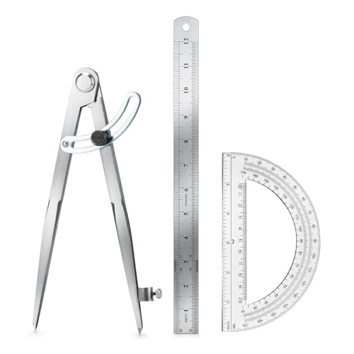 12 Inch Compass Geometry Tool with Protractor & Ruler - size: 12 inches