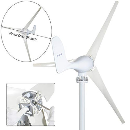 400W Wind Turbine Generator AC 12Volt Economy 3 Blades Windmill for Wind Solar Hybrid System 2.5m/s Start Wind Speed,400w Windmill Generator for Home