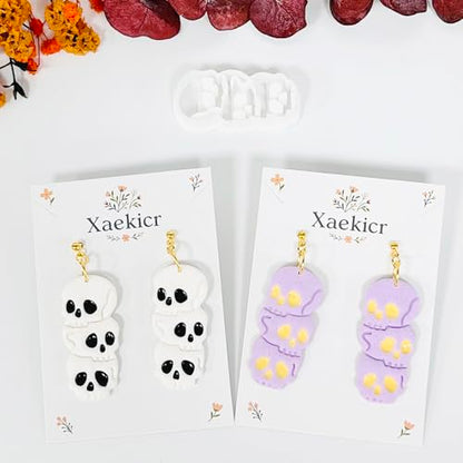 Xaekicr Halloween Skull Polymer Clay Cutters – 3-Stacked Skull Shape Clay Earring Cutters for DIY Jewelry, Polymer Clay Molds, Clay Tools – Halloween Cookie & Earring Making Supplies - color: P color