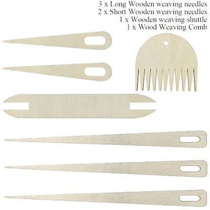 Wood Hand Loom Stick Set Wood Weaving Needle Crochet Tapestry Sewing Making Crafts Tools Tapestry Weaving Loom Tool Set No Burr Big Eye 7 Pieces Include Knitting Needles Shuttles Bobbin Stick Comb