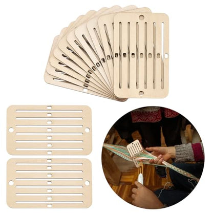 PH PandaHall 12PCS Wooden Weaving Heddle Loom Weaving Tools for Loom, Mini Heddle Loom Backstrap Weaving Loom Darning Loom Scarf Weaving Loom for Bracelet Bag Belt Strap Beginners Moccasin Color - color: Moccasin