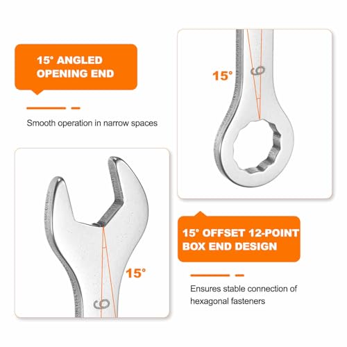 HARFINGTON 7/16" Thin Combination Wrench Stainless Steel Spanner - size: 7/16"