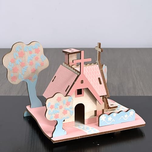 Log Cabin 3D Wooden House Puzzle,DIY Mini Building Model Kit，003 - color: 003
