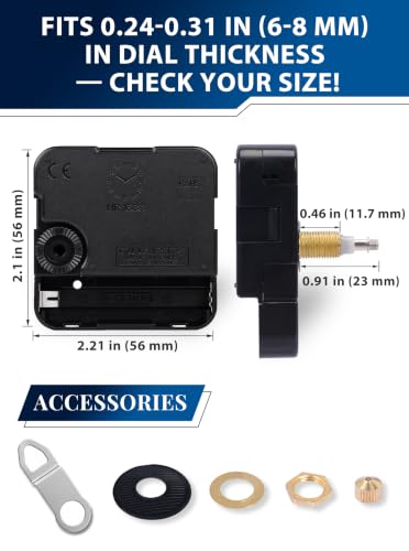 High Torque Clock Movement Kit, Long Shaft Mechanism with 8 inch Hands - size: Thread Length: 0.46 inch