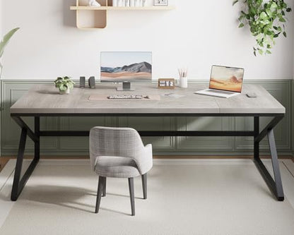 HSH 78 Inch Long Home Office Desk, Extra Large 2 Person Computer Desk Grey - color: Light Grey Oak, size: 78 Inch