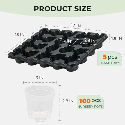 homenote 5 Pack 20 Cell Seed Starter Trays with 100 Clear 3 Inch Plant Pots - size: 3 Inch, style: 5 Pack Seed Starter Tray+Nursery Pots
