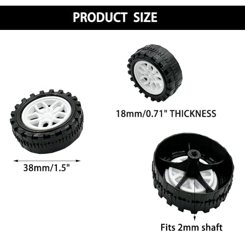 10PCS 38mm Toy Car Wheels 2mm Dia Shaft Plastic Car Wheels with 5PCS Shaft Round Rod Axles for RC Car Truck Robot DIY Model Toy Building Accessories (2x18x38mm) - style: 2x18x38mm