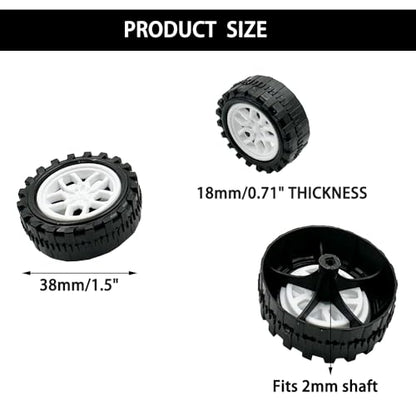 10PCS 38mm Toy Car Wheels 2mm Dia Shaft Plastic Car Wheels with 5PCS Shaft Round Rod Axles for RC Car Truck Robot DIY Model Toy Building Accessories (2x18x38mm) - style: 2x18x38mm