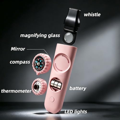 Emergency Survival Safety Whistle，Whistle for Kids with Lanyard,Compass,Thermometer,Ideal for Kayaking, Boating, Hiking, Camping, Climbing - color: Light Pink 2pcs