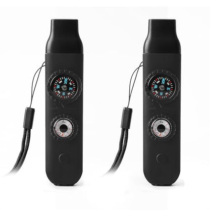 Emergency Survival Safety Whistle，Whistle for Kids with Lanyard,Compass,Thermometer,Ideal for Kayaking, Boating, Hiking, Camping, Climbing - color: Black 2pcs
