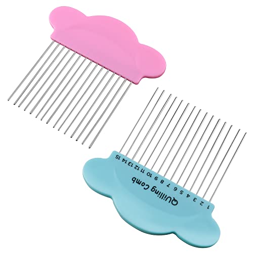 ZZLZX 2PCS Paper Quilling Comb Tool DIY Paper Craft Tool Paper Comb Weaver Origami Carding Art Tools Creat Loops Accessory Supply Origami Carding Art Craft Tool (Blue and Pink)