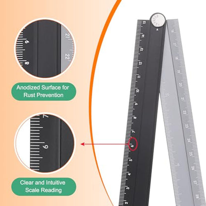 HARFINGTON 2pcs Folding Straight Ruler 30cm Metric Aluminum Alloy Protractor Foldable Angle Ruler Geometric Measuring Tool with Angle Line for Architect Artist Office, Black Silver/Blue Green - color: Black Silver/Blue Green
