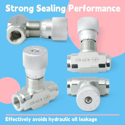 STB-G3/8 Hydraulic Flow Control Valve Compatible with Mini Excavator, 3/8" L08 M14 Connection Silver Replacement Parts 5 Pcs