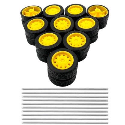 20PCS Toy Car Small Wheels Model Car Rubber Tire Wheels with 10PCS Shaft Round Rod Axles for RC Car Truck Robot DIY Model Toy Building Accessories (2x9x27mm) - style: 2x9x27mm