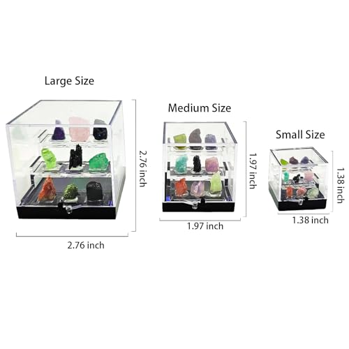 Rare Natural Naturally Mineral Specimen Collection Gift Box-9 Pieces Exquisite Minerals-Square Acrylic Tiered Display Case - Ideal Gifts for Mineral Enthusiasts,Geography Enthusiast-(Small)