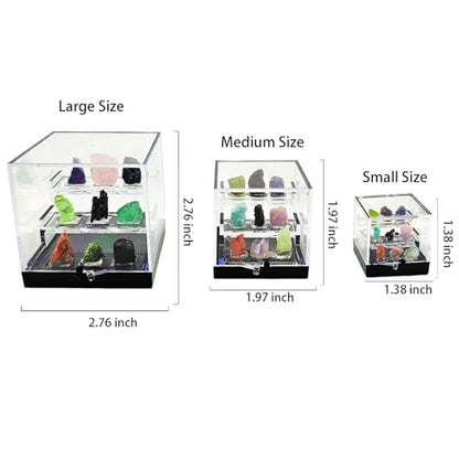Rare Natural Naturally Mineral Specimen Collection Gift Box-9 Pieces Exquisite Minerals-Square Acrylic Tiered Display Case - Ideal Gifts for Mineral Enthusiasts,Geography Enthusiast-(Small)