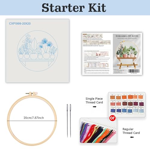Full Range Embroidery Kit for Adult, Green Plant Pattern Embroidery Kit for Beginners Include Embroidery Cloth Hoops Threads for Craft Lover Hand Stitch with Embroidery Skill Techniques (Plant1) - color: Plant1