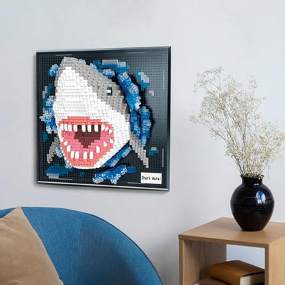 3D Shark Animal Wall Art Micro Mini Building Blocks Set for Adults, No Compatible with Lego, Unique Table Display & Home Wall Decor, Creative Toy Gift for Chritsmas Birthday (2166 PCS) - style: Shark