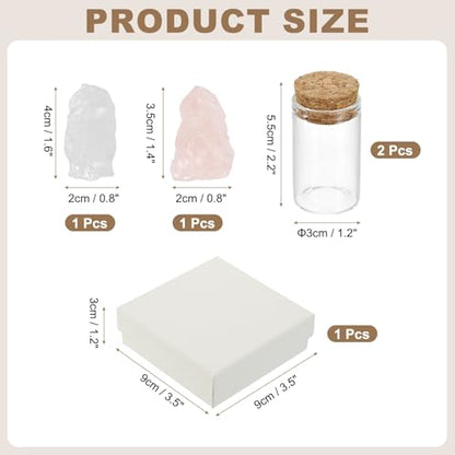 uxcell 2Pcs Crystal Gemstone Bottles, Natural Crystal Stone Bulk with Glass Display Jar Mini Stuff Collectible Adornments for Home Office Centerpiece Collection Gift, White/Clear Pink - color: White/Clear Pink