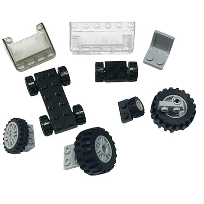 160PCS Wheels and Axles Sets Car Parts Building Kit with Tires, Windshield, Chassis & Steering Wheel Compatible with Major Brands - Educational Toys for Kids
