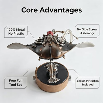 3D Metal Puzzles Model Kits for Adults Steampunk Mechanical Manta Ray 160+ Parts 2-3 Hours Build Screw Assembly Unique Desk Decor Birthday Gift for Father Husband(Stingray) - style: Stingray