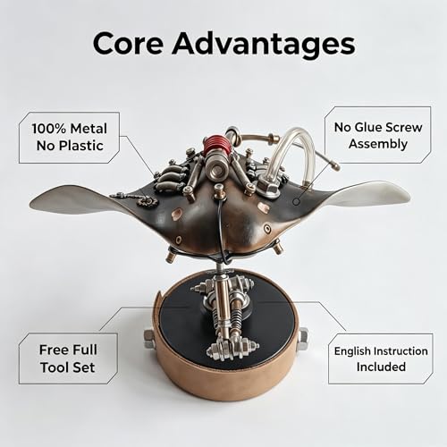 3D Metal Puzzles Model Kits for Adults Steampunk Mechanical Manta Ray 160+ Parts 2-3 Hours Build Screw Assembly Unique Desk Decor Birthday Gift for Father Husband(Stingray) - style: Stingray