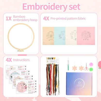 Jyphorixal Embroidery Kit for Beginners Adults Cross Stitch Starter Kit Needle Point Supplies 30 Basic Stitches in 4 Set, DIY Craft Lover Starter Hand Stitch - color: Cat