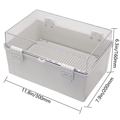 Zulkit Junction Box ABS Plastic Dustproof Waterproof IP65 Electrical Boxes Hinged Shell Outdoor Universal Project Enclosure Grey Clear Cover With Mounting Plate 11.8 x 7.9 x 6.3 inch (300x200x160mm) - size: 11.8" x 7.9" x 6.3"