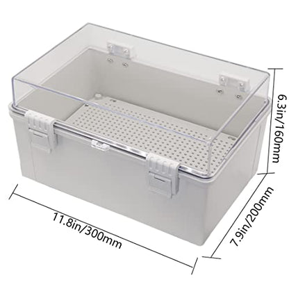 Zulkit Junction Box ABS Plastic Dustproof Waterproof IP65 Electrical Boxes Hinged Shell Outdoor Universal Project Enclosure Grey Clear Cover With Mounting Plate 11.8 x 7.9 x 6.3 inch (300x200x160mm) - size: 11.8" x 7.9" x 6.3"