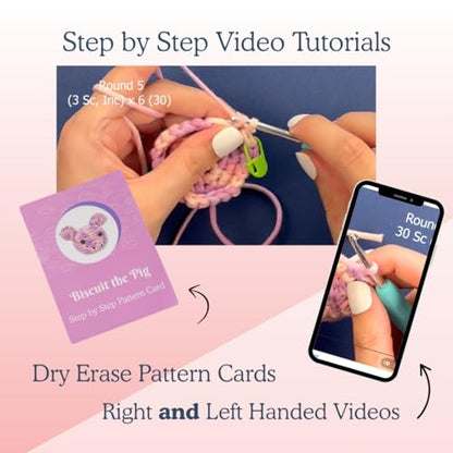 KelliDream Magic Circle Tool Inclusive Learn to Crochet Kit for Beginners; Step-by-Step Video Tutorials; All Supplies to Make Cute Amigurumi (Pig) - color: Pig