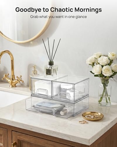 Vtopmart Clear Stackable Storage Drawers Set of 4, Plastic Organizer Bins - style: 2 Small+2 Wide