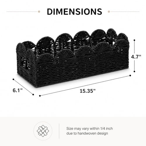 Black Scalloped Basket, Toilet Tank Tray, Back of Toilet - color: Black