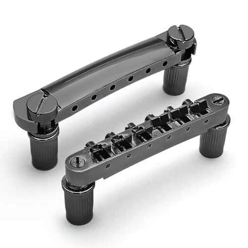 MAXCHEER A Set of String Saddle Tune-O-Matic Bridge & Tailpiece For GB LP Style Electric Guitar (Black) - color: Black